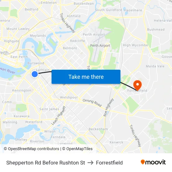 Shepperton Rd Before Rushton St to Forrestfield map