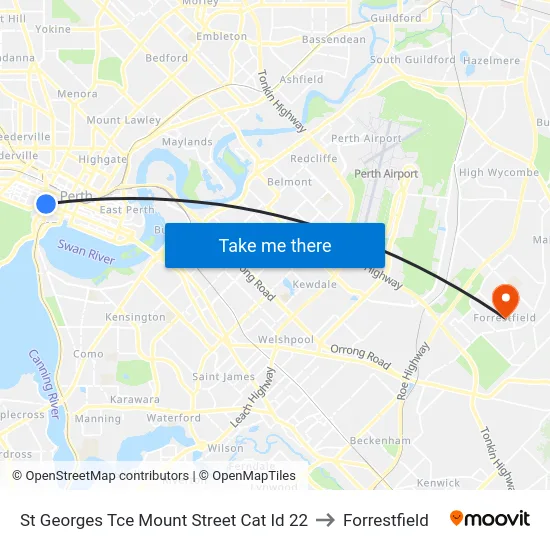 St Georges Tce Mount Street Cat Id 22 to Forrestfield map