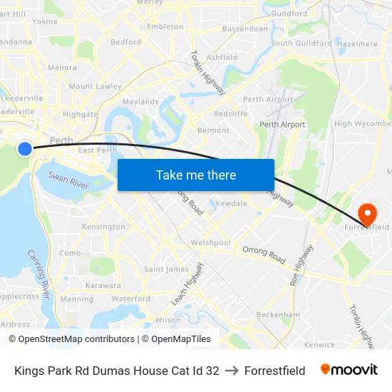 Kings Park Rd Dumas House Cat Id 32 to Forrestfield map