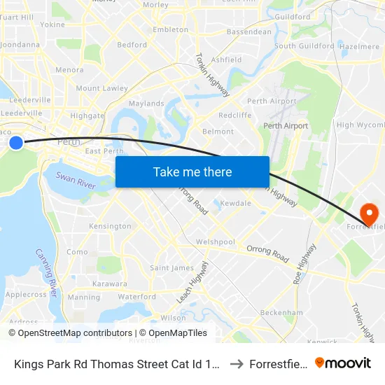 Kings Park Rd Thomas Street Cat Id 108 to Forrestfield map