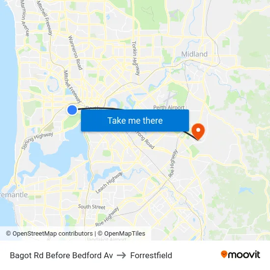 Bagot Rd Before Bedford Av to Forrestfield map