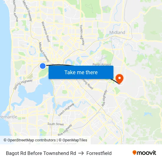Bagot Rd Before Townshend Rd to Forrestfield map