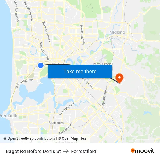 Bagot Rd Before Denis St to Forrestfield map