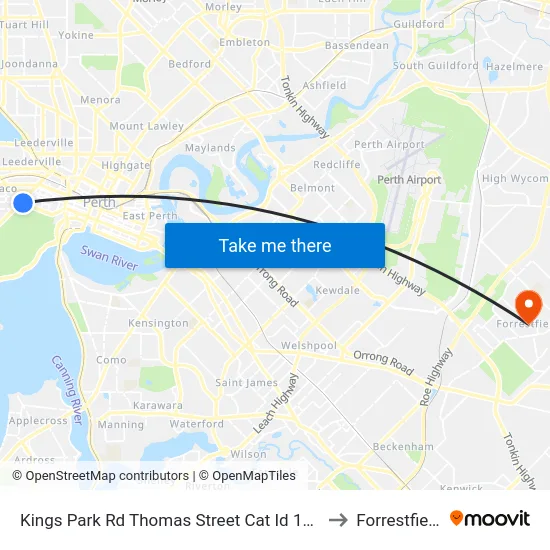 Kings Park Rd Thomas Street Cat Id 140 to Forrestfield map
