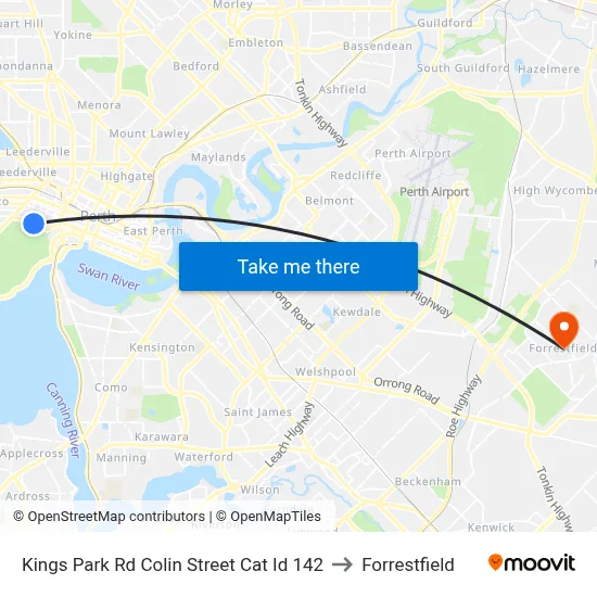 Kings Park Rd Colin Street Cat Id 142 to Forrestfield map