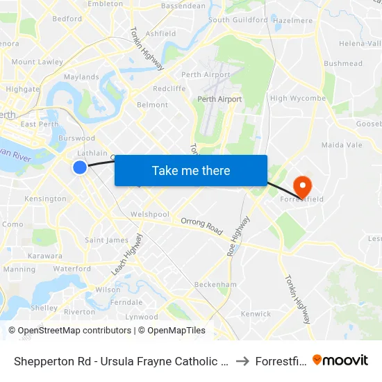 Shepperton Rd - Ursula Frayne Catholic Coll Sen to Forrestfield map