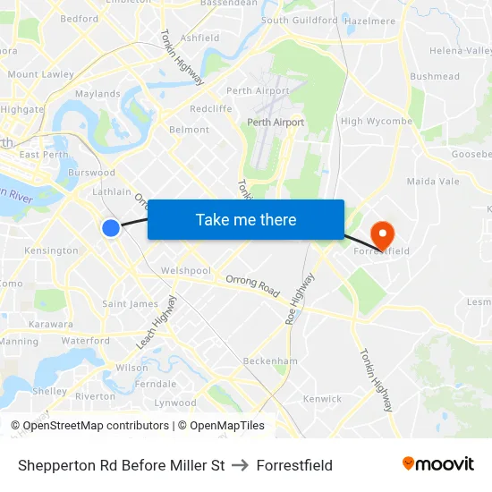 Shepperton Rd Before Miller St to Forrestfield map