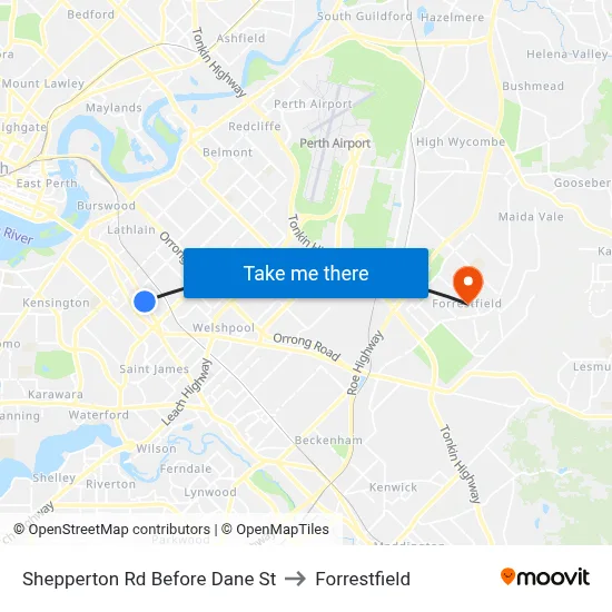 Shepperton Rd Before Dane St to Forrestfield map