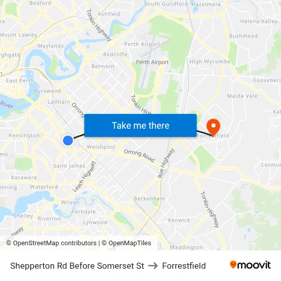 Shepperton Rd Before Somerset St to Forrestfield map