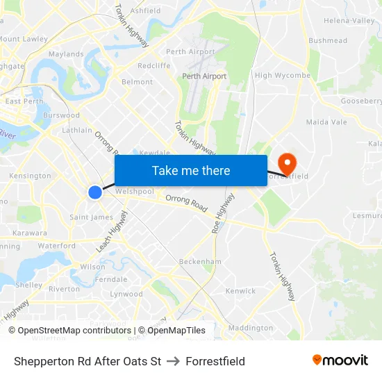 Shepperton Rd After Oats St to Forrestfield map