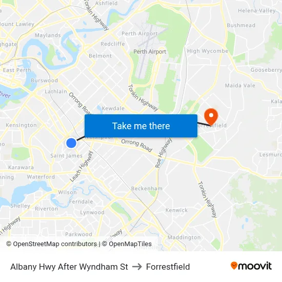 Albany Hwy After Wyndham St to Forrestfield map