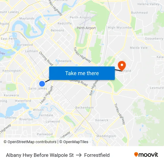 Albany Hwy Before Walpole St to Forrestfield map