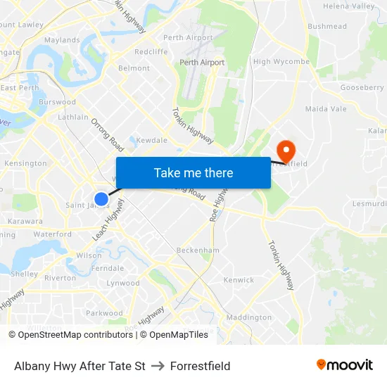 Albany Hwy After Tate St to Forrestfield map