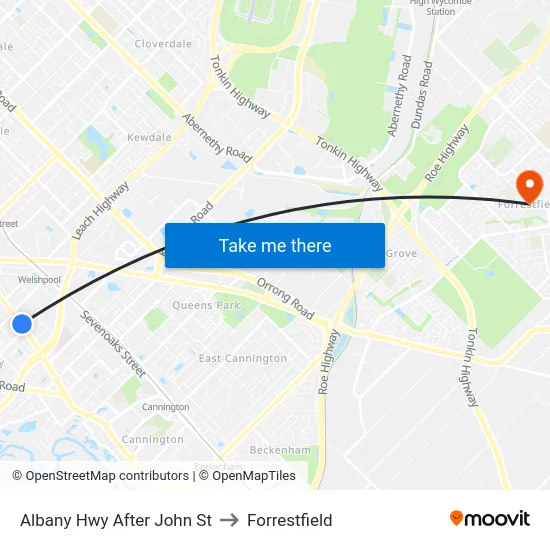 Albany Hwy After John St to Forrestfield map