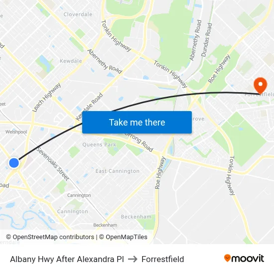 Albany Hwy After Alexandra Pl to Forrestfield map