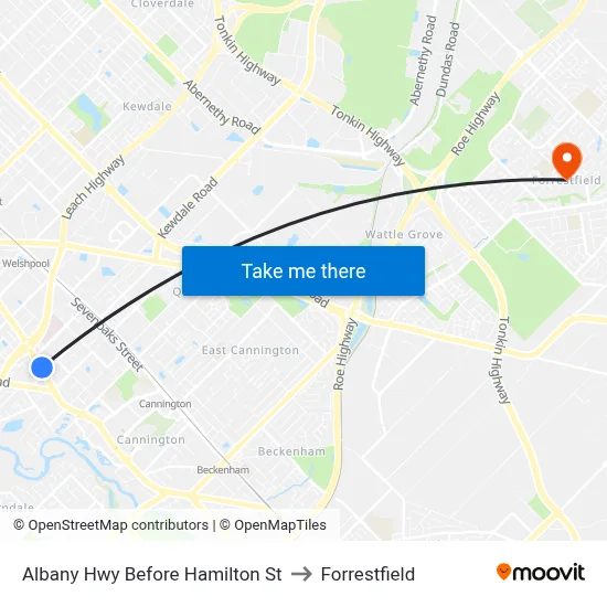 Albany Hwy Before Hamilton St to Forrestfield map