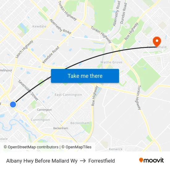 Albany Hwy Before Mallard Wy to Forrestfield map