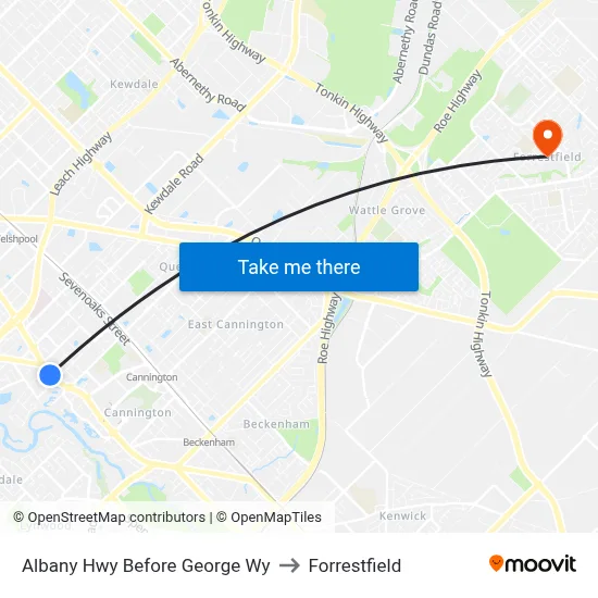 Albany Hwy Before George Wy to Forrestfield map