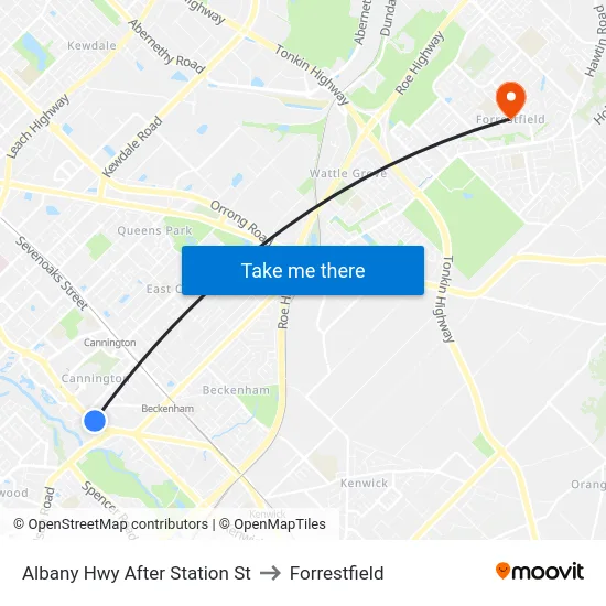 Albany Hwy After Station St to Forrestfield map