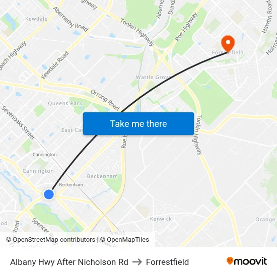 Albany Hwy After Nicholson Rd to Forrestfield map
