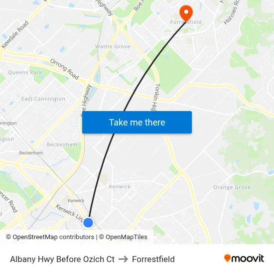 Albany Hwy Before Ozich Ct to Forrestfield map