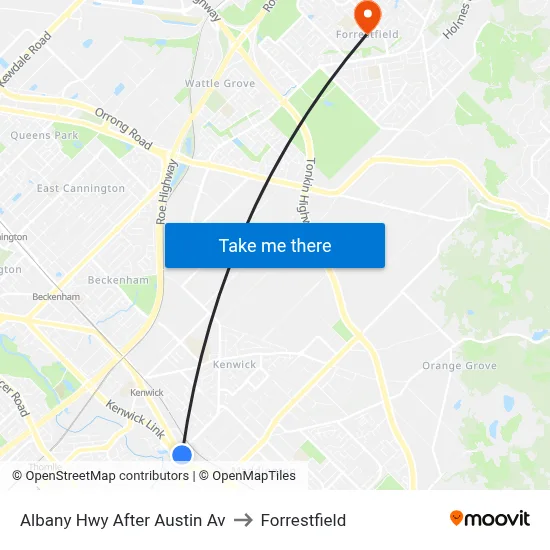 Albany Hwy After Austin Av to Forrestfield map