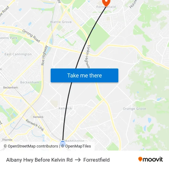 Albany Hwy Before Kelvin Rd to Forrestfield map