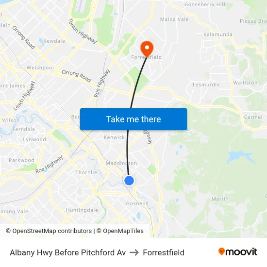 Albany Hwy Before Pitchford Av to Forrestfield map