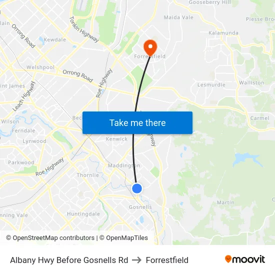 Albany Hwy Before Gosnells Rd to Forrestfield map