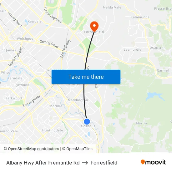 Albany Hwy After Fremantle Rd to Forrestfield map