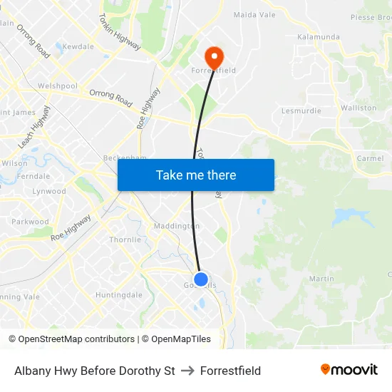 Albany Hwy Before  Dorothy  St to Forrestfield map