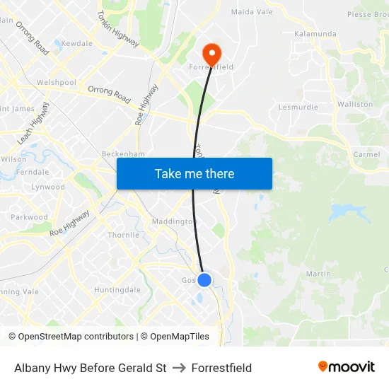 Albany Hwy Before Gerald St to Forrestfield map