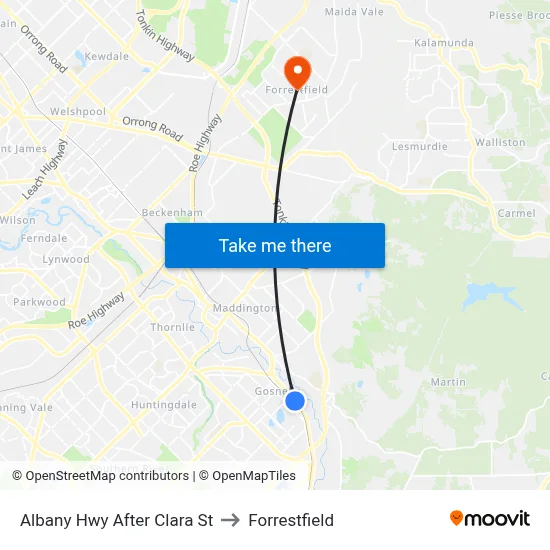 Albany Hwy After Clara St to Forrestfield map