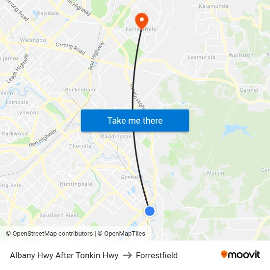 Albany Hwy After Tonkin Hwy to Forrestfield map