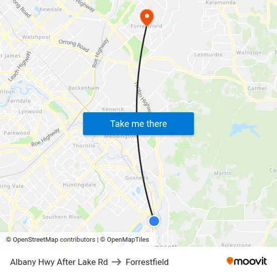 Albany Hwy After Lake Rd to Forrestfield map