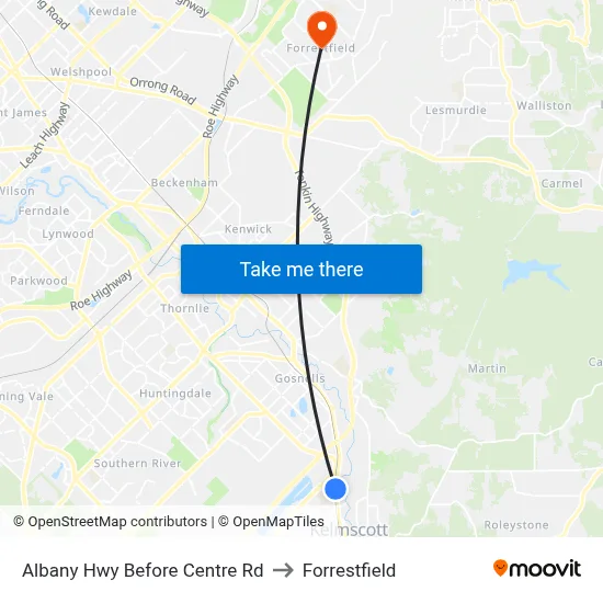 Albany Hwy Before Centre Rd to Forrestfield map