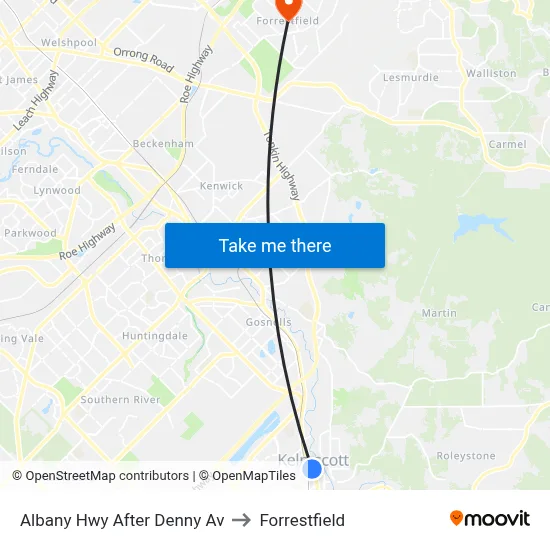 Albany Hwy After Denny Av to Forrestfield map