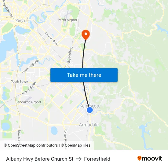 Albany Hwy Before Church St to Forrestfield map