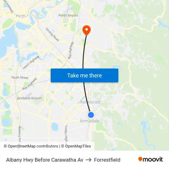 Albany Hwy Before Carawatha Av to Forrestfield map