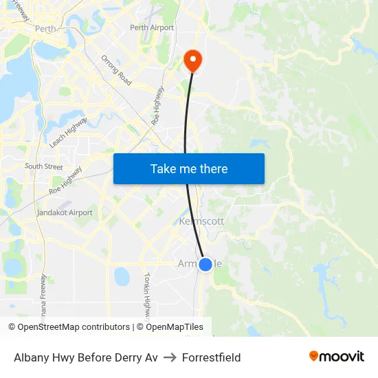 Albany Hwy Before Derry Av to Forrestfield map