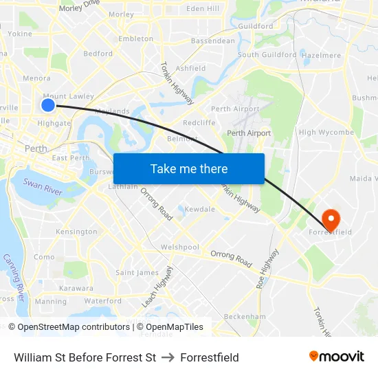 William St Before Forrest St to Forrestfield map