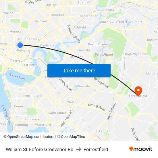 William St Before Grosvenor Rd to Forrestfield map