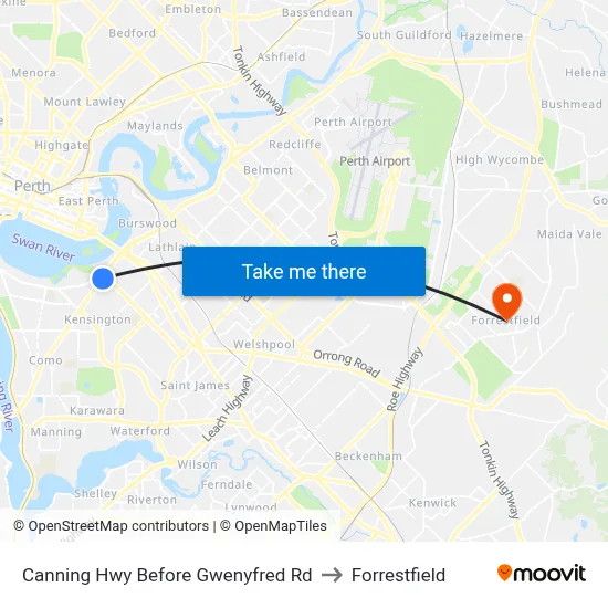 Canning Hwy Before Gwenyfred Rd to Forrestfield map