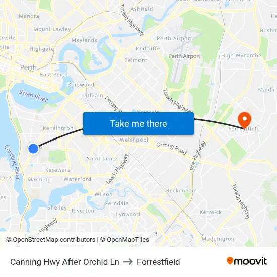 Canning Hwy After Orchid Ln to Forrestfield map