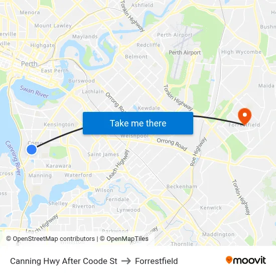 Canning Hwy After Coode St to Forrestfield map