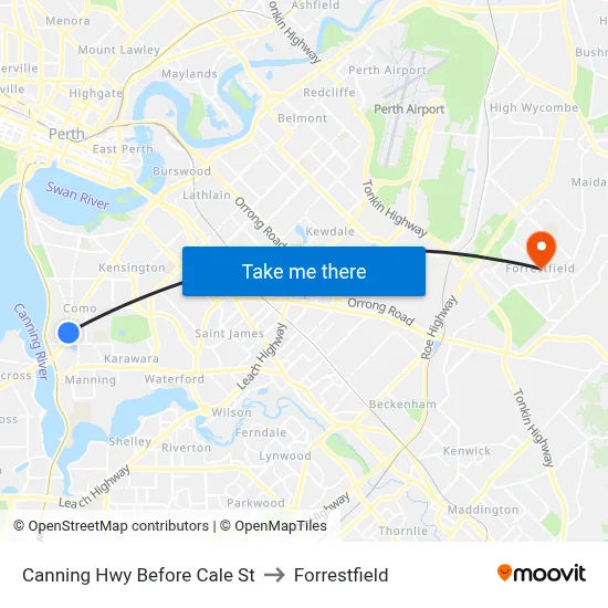Canning Hwy Before Cale St to Forrestfield map