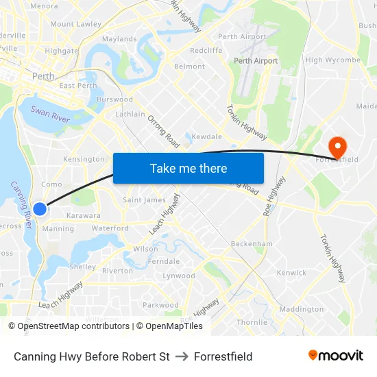Canning Hwy Before Robert St to Forrestfield map
