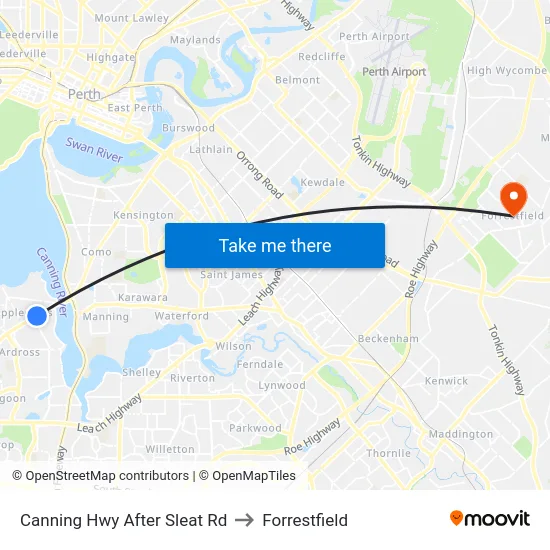 Canning Hwy After Sleat Rd to Forrestfield map
