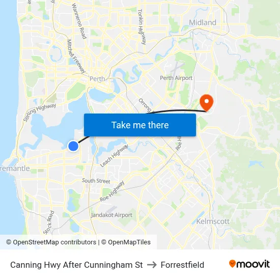 Canning Hwy After Cunningham St to Forrestfield map