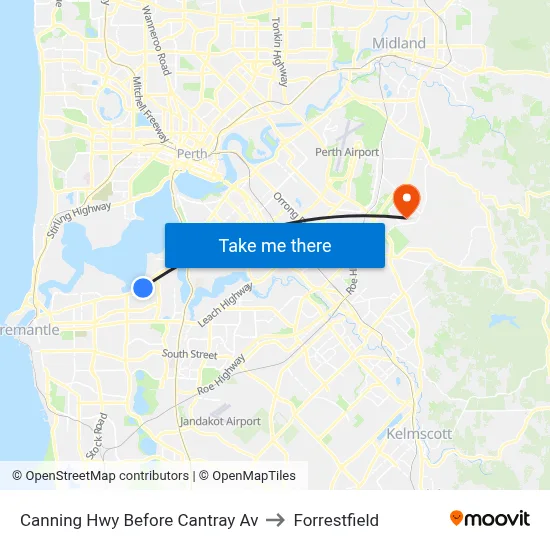 Canning Hwy Before Cantray Av to Forrestfield map